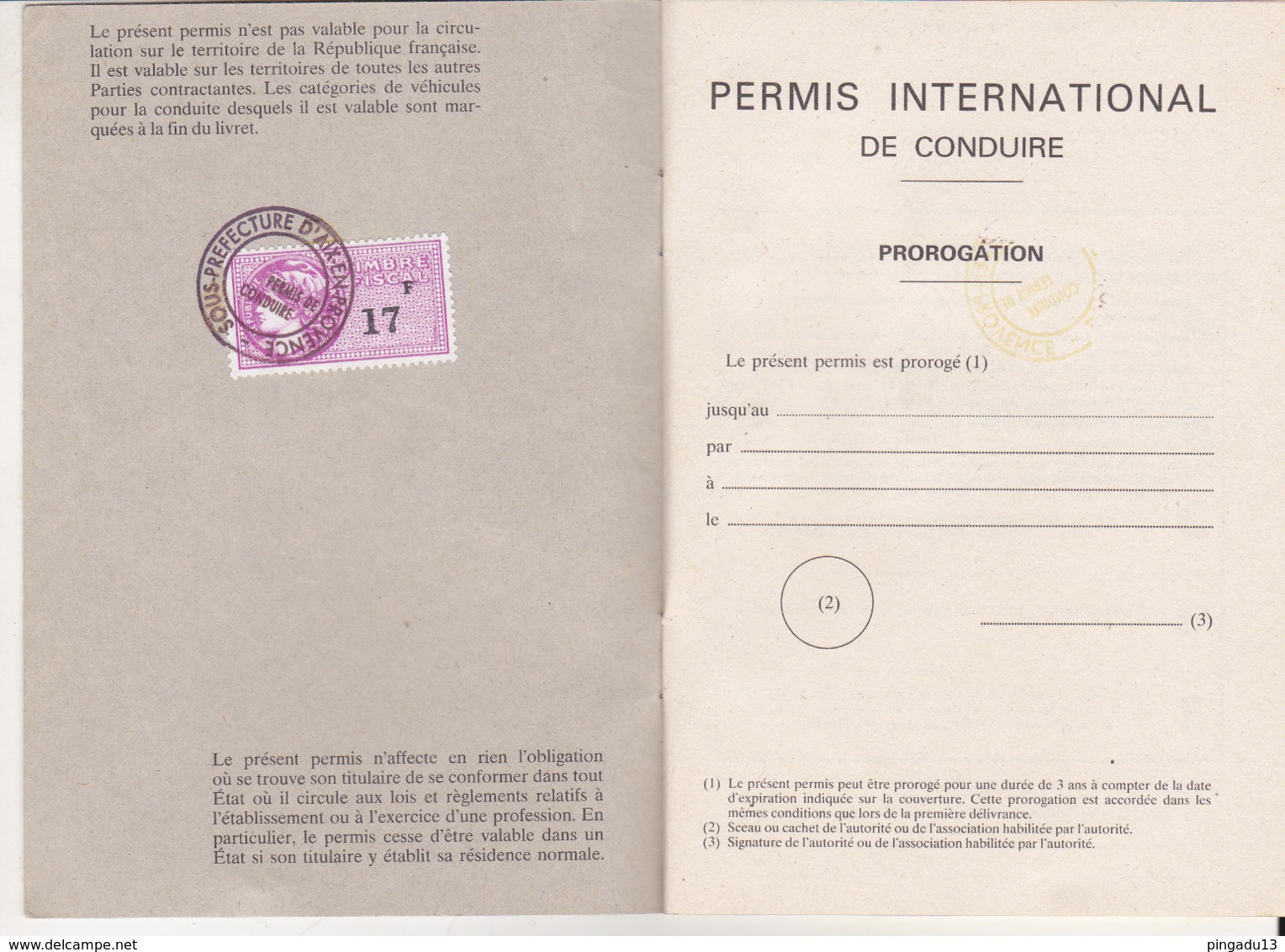 Au Plus Rapide Timbre Fiscal Sur Permis De Conduire International Excellent état - Altri & Non Classificati