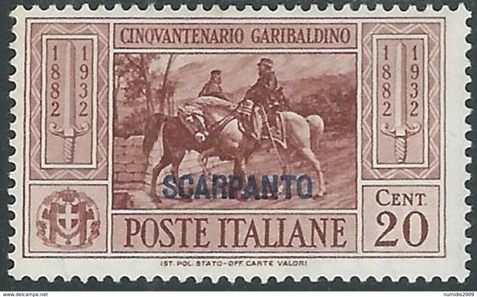 1932 EGEO SCARPANTO GARIBALDI 20 CENT MH * - RB9-9 - Egeo (Scarpanto)