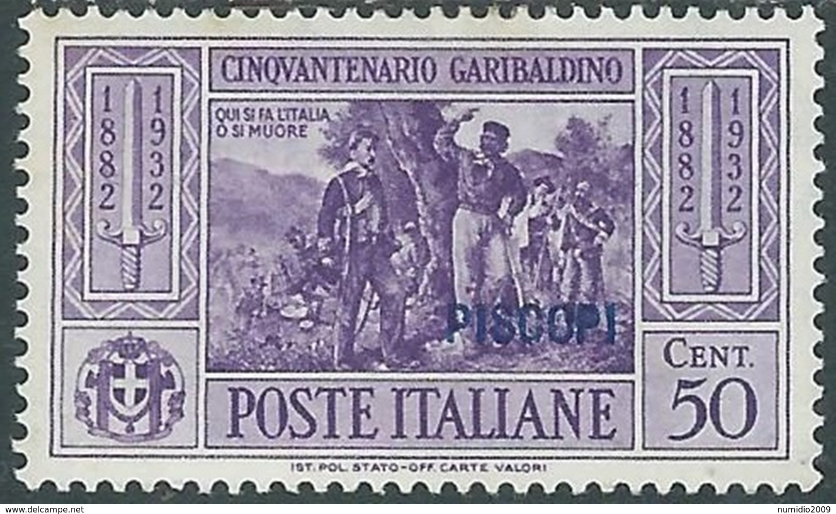 1932 EGEO PISCOPI GARIBALDI 50 CENT MH * - RB9-8 - Egeo (Piscopi)