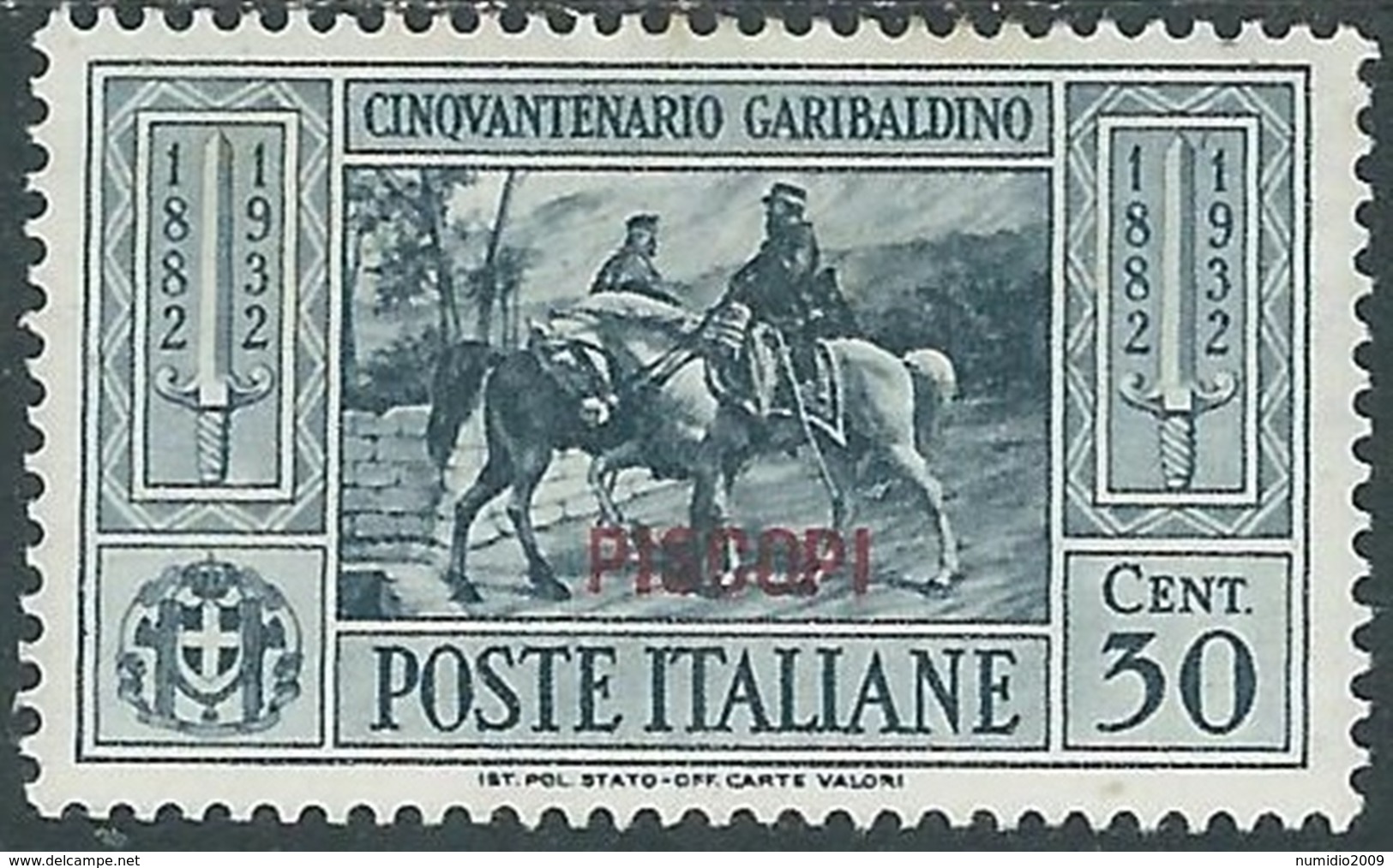 1932 EGEO PISCOPI GARIBALDI 30 CENT MH * - RB9-8 - Ägäis (Piscopi)