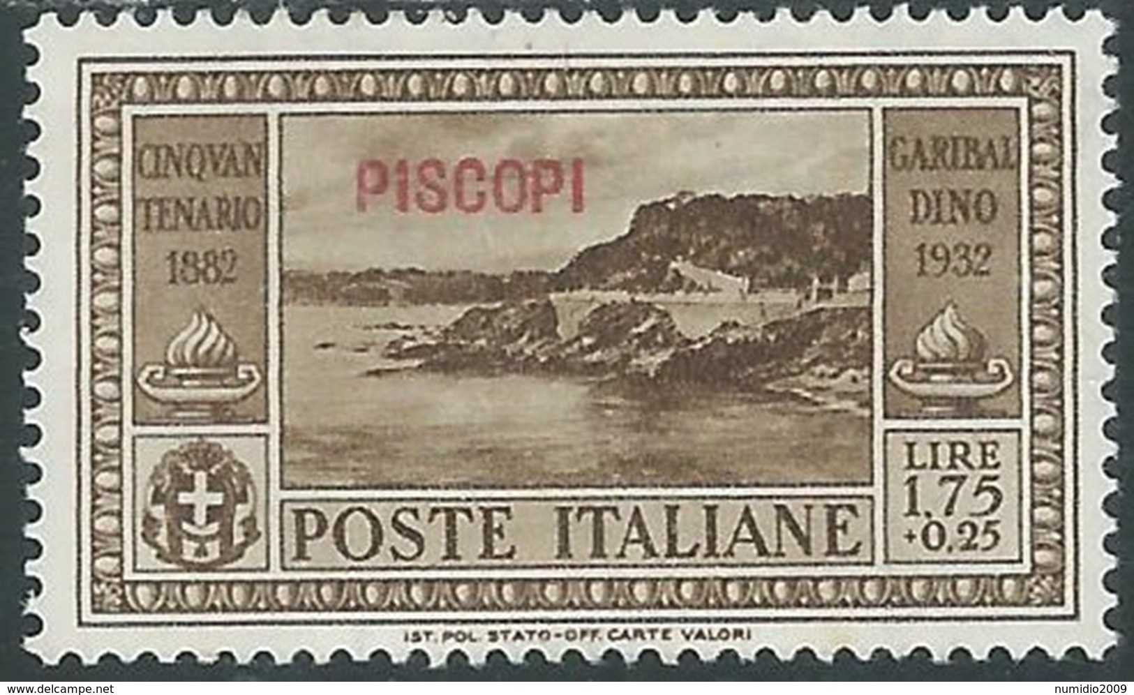 1932 EGEO PISCOPI GARIBALDI 1,75 LIRE MH * - RB9-8 - Aegean (Piscopi)