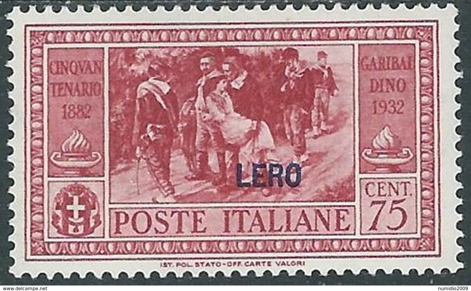 1932 EGEO LERO GARIBALDI 75 CENT MH * - RB9-7 - Egée (Lero)