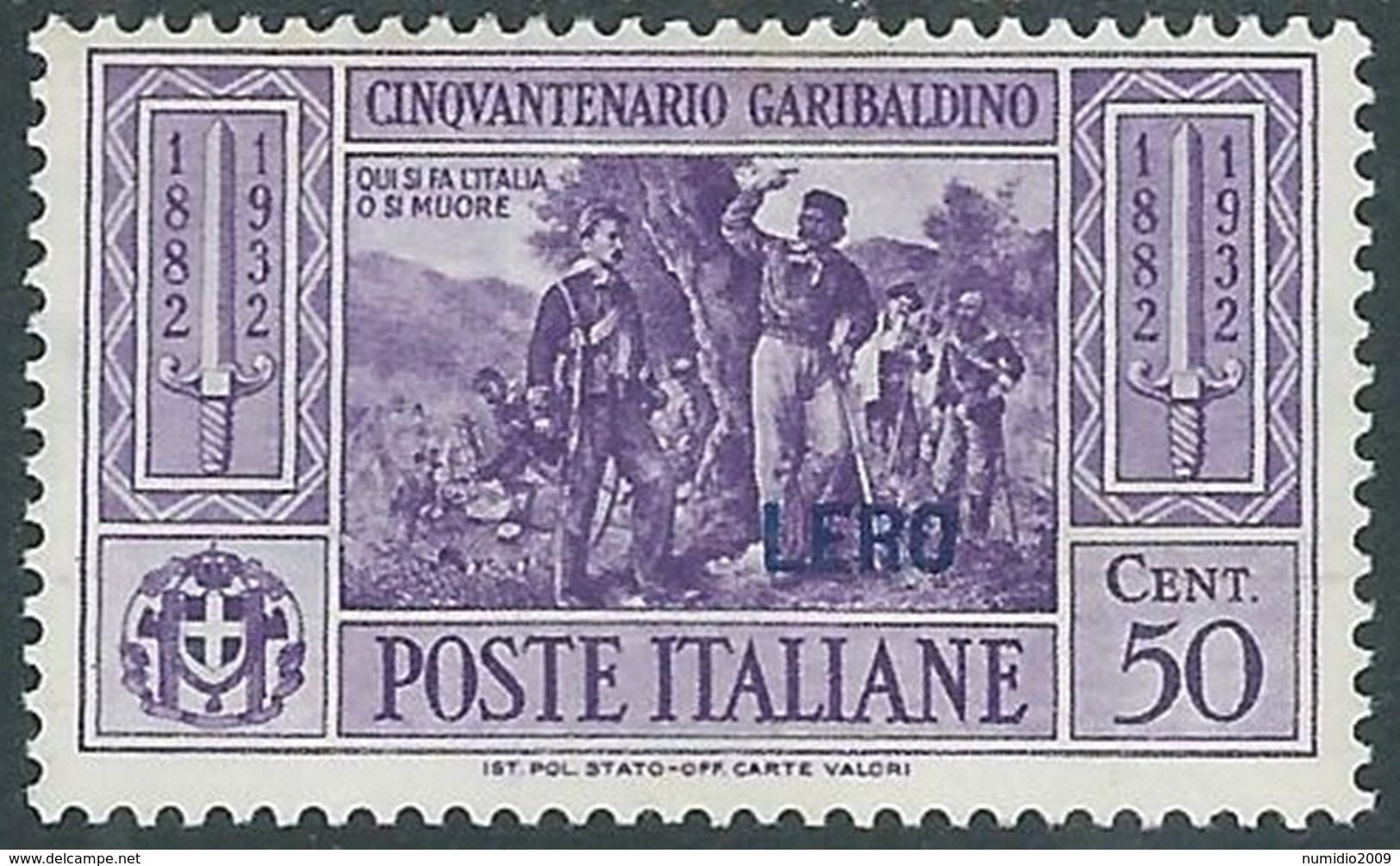 1932 EGEO LERO GARIBALDI 50 CENT MH * - RB9-6 - Ägäis (Lero)