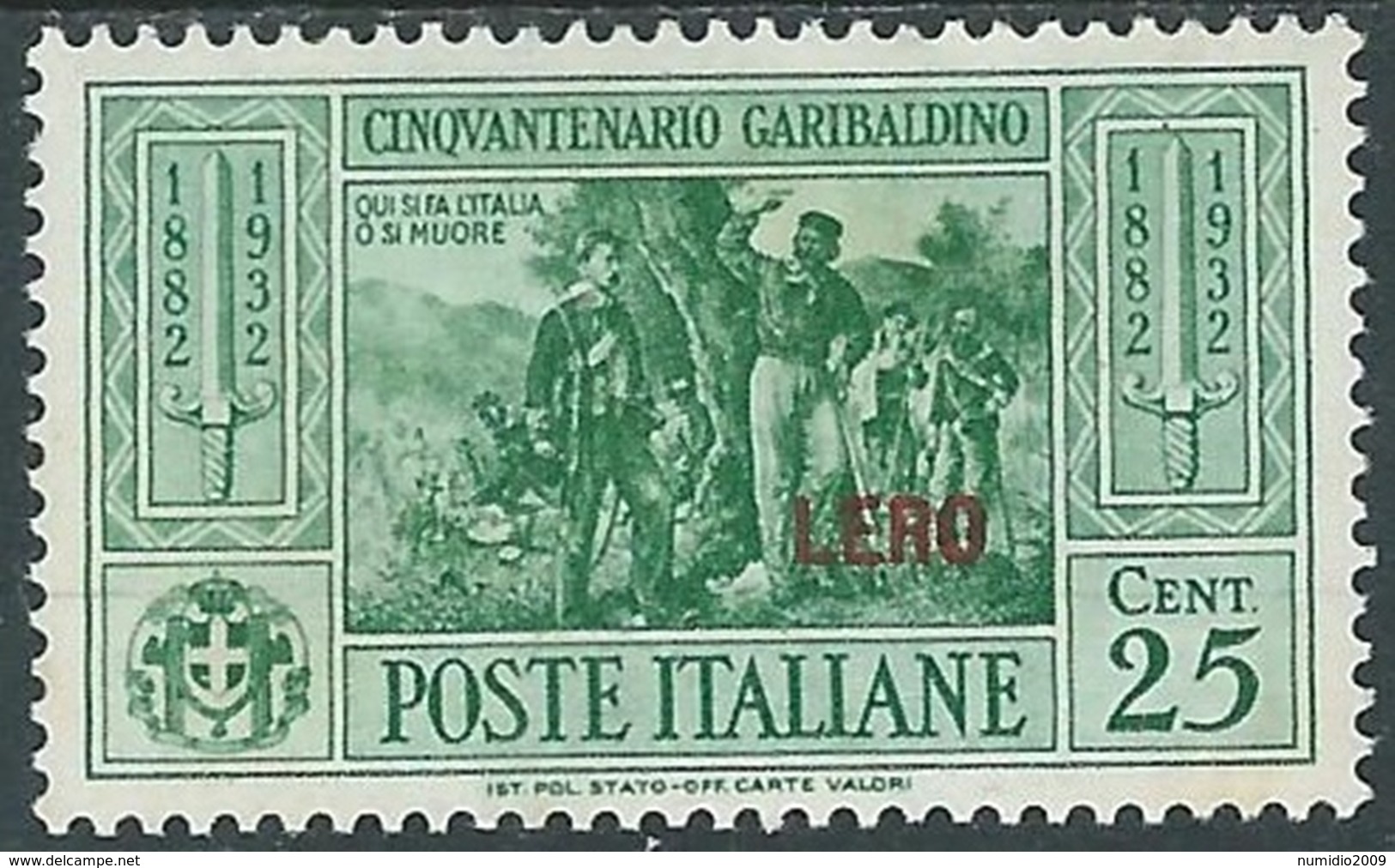 1932 EGEO LERO GARIBALDI 25 CENT MH * - RB9-6 - Ägäis (Lero)