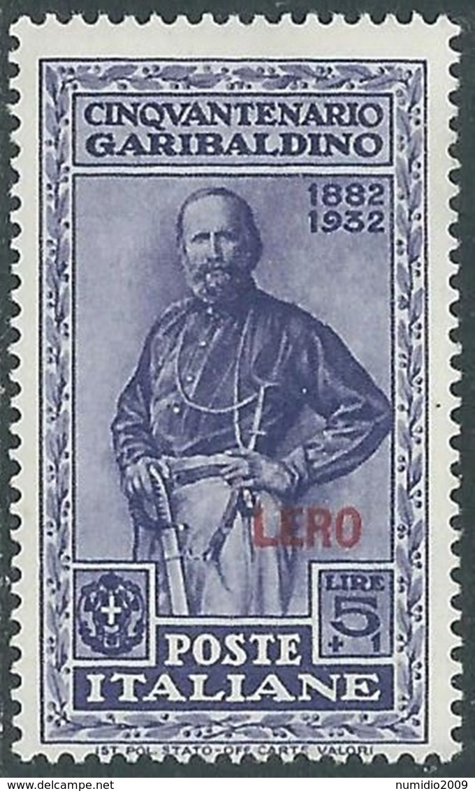 1932 EGEO LERO GARIBALDI 5 LIRE MH * - RB9-7 - Ägäis (Lero)