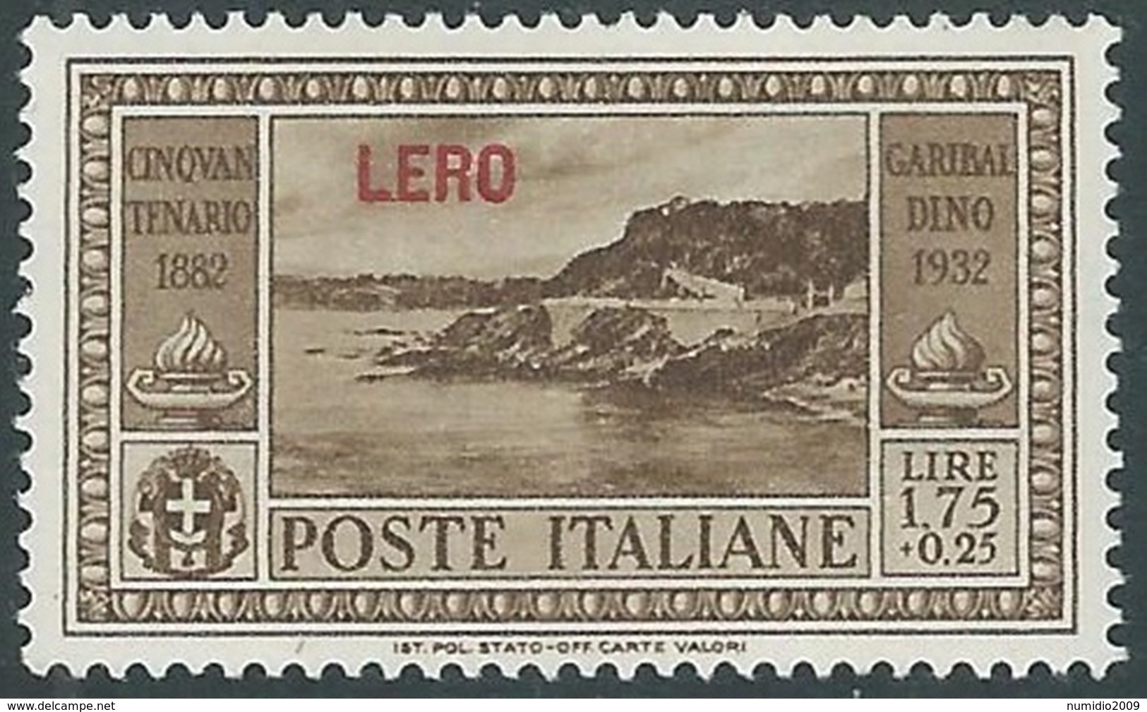1932 EGEO LERO GARIBALDI 1,75 LIRE MH * - RB9-7 - Egée (Lero)