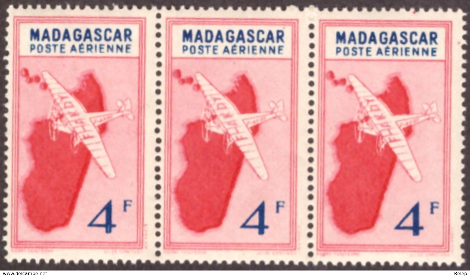 Madagascar - 1942 Airmail - Airplane Over Map Of Madagascar Without "RF" Top Left # MNH  # Poste Aérienne 3 X 4F - Neufs