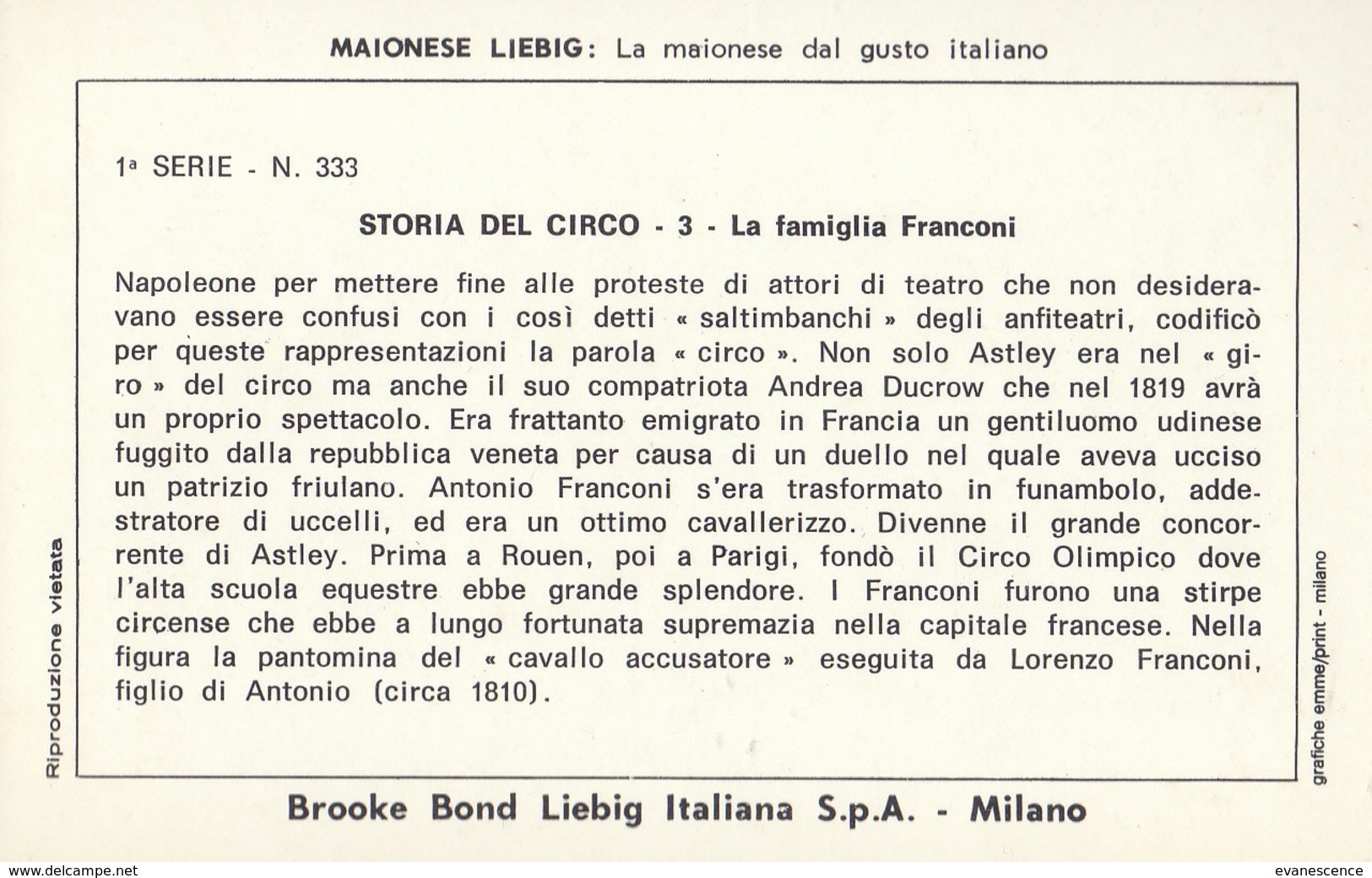 6 Chromos Liébig : Italie : storia del circo : thème cirque    ///  REF  OCT. 19