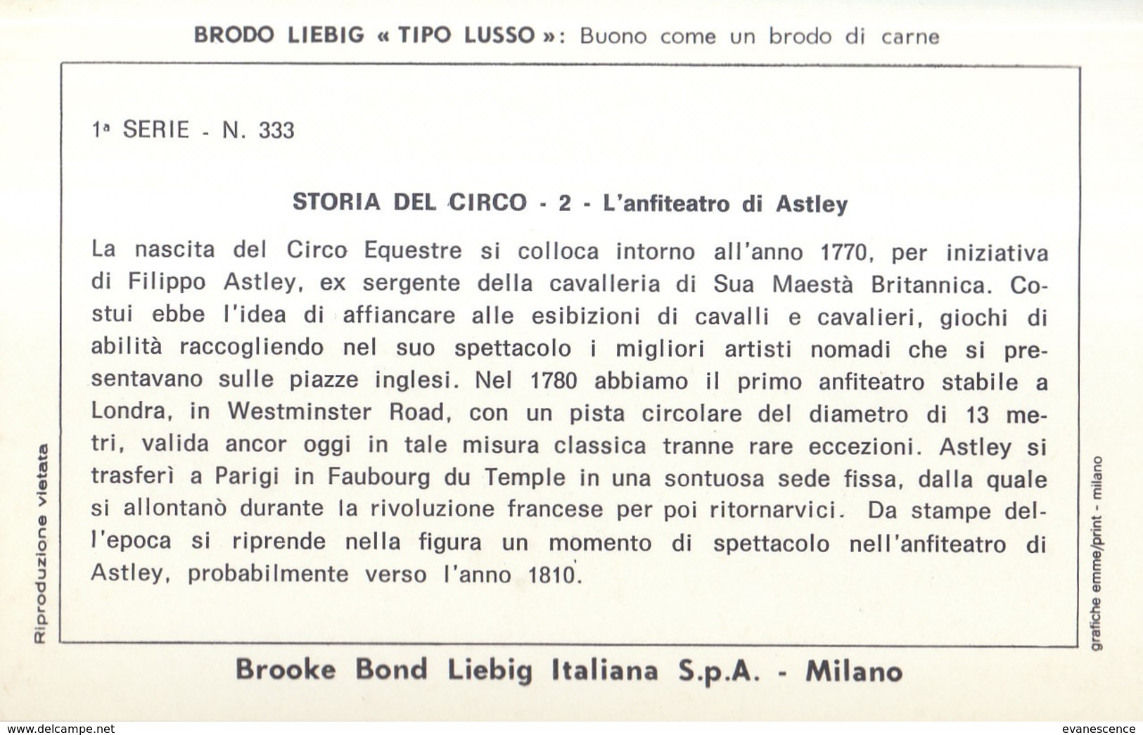 6 Chromos Liébig : Italie : storia del circo : thème cirque    ///  REF  OCT. 19