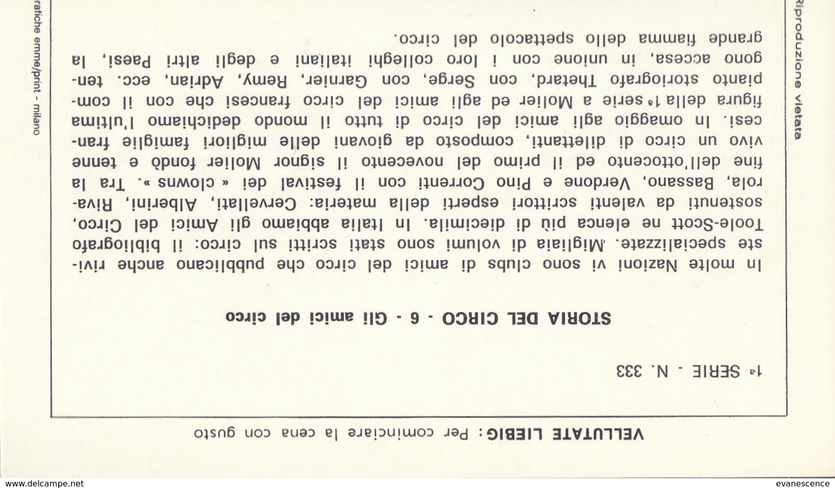 6 Chromos Liébig : Italie : storia del circo : thème cirque    ///  REF  OCT. 19