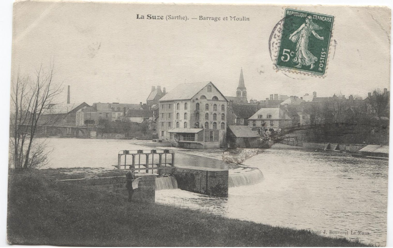 La Suze - Barrage Et Moulin - Molen - Mill - Ed J Bouveret - Homme Avec Gazette - - La Suze Sur Sarthe