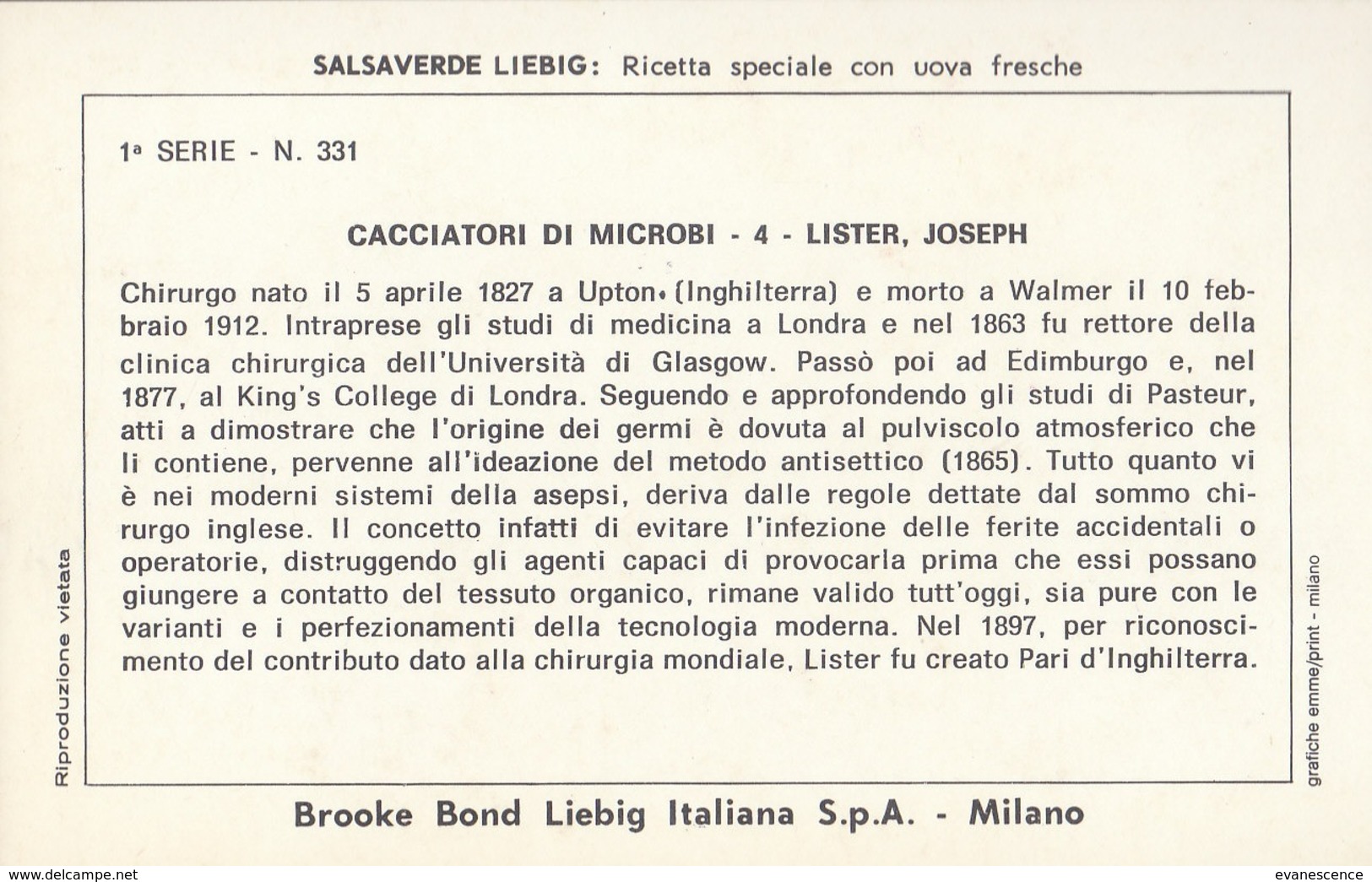 6 Chromos Liébig : Italie : cacciatori di microbi ,  sciences médecine     ///  REF  OCT. 19