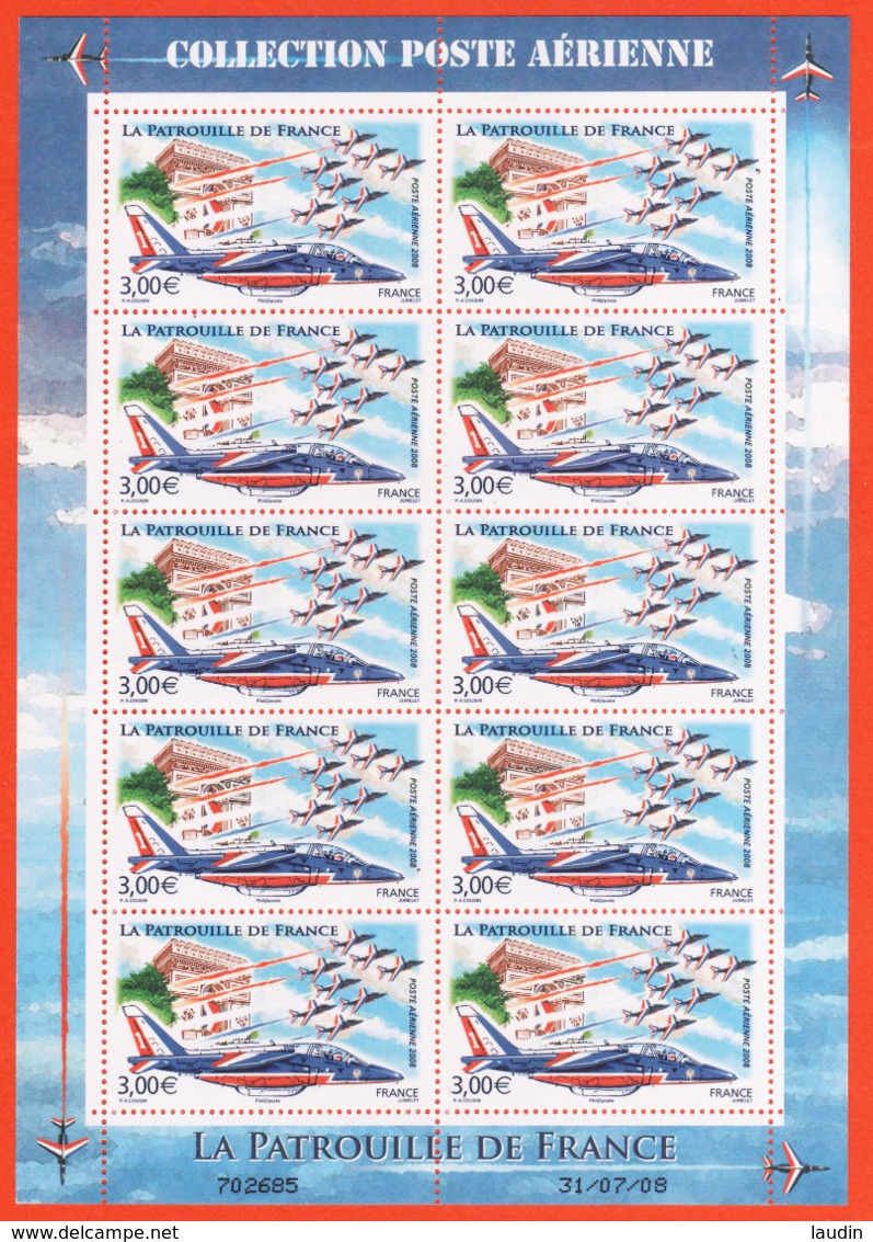 PA 71 F71a , Neuf  **, La Patrouille De France , Feuille De 10 Timbres Sans Le Cadre Blanc , Port Gratuit - Neufs