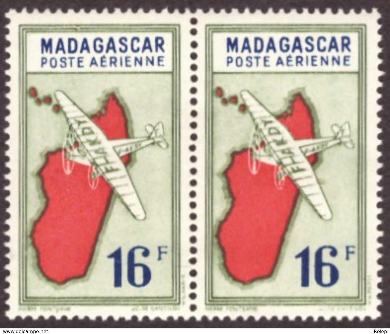 Madagascar - 1942 Airmail - Airplane Over Map Of Madagascar Without "RF" Top Left # MNH  # Poste Aérienne 2 X 16F - Unused Stamps