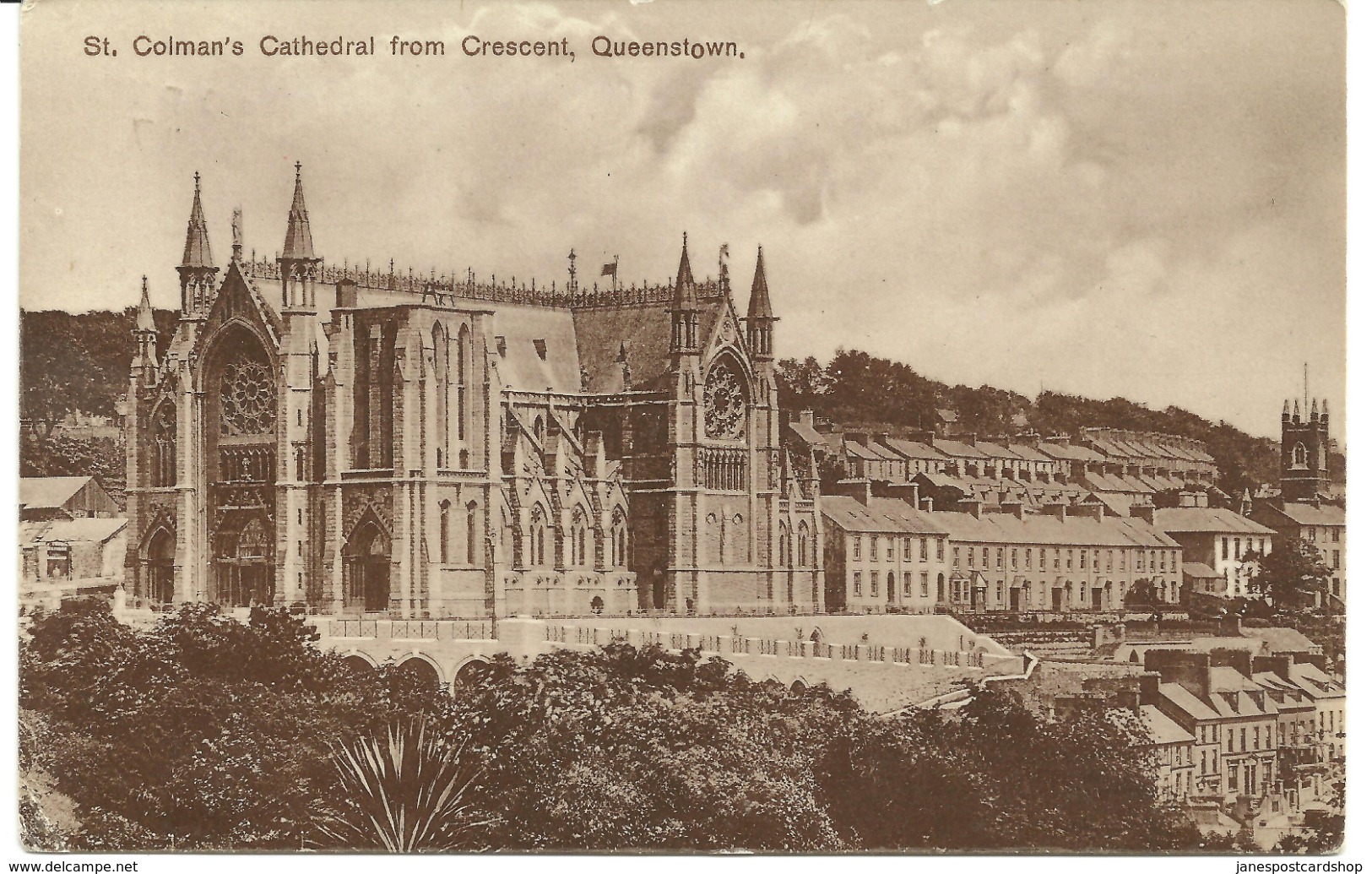 ST. COLMAN'S CATHEDRAL FROM CRESCENT - QUEENSTOWN WITH QUEENSTOWN POSTMARK - Cork