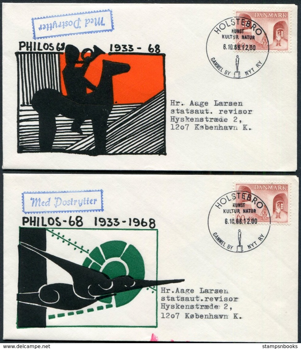 1968 Denmark PHILOS 68 Philatelic Exhibition X 4 Covers. Art Culture Nature. Holstebro Slania - Storia Postale