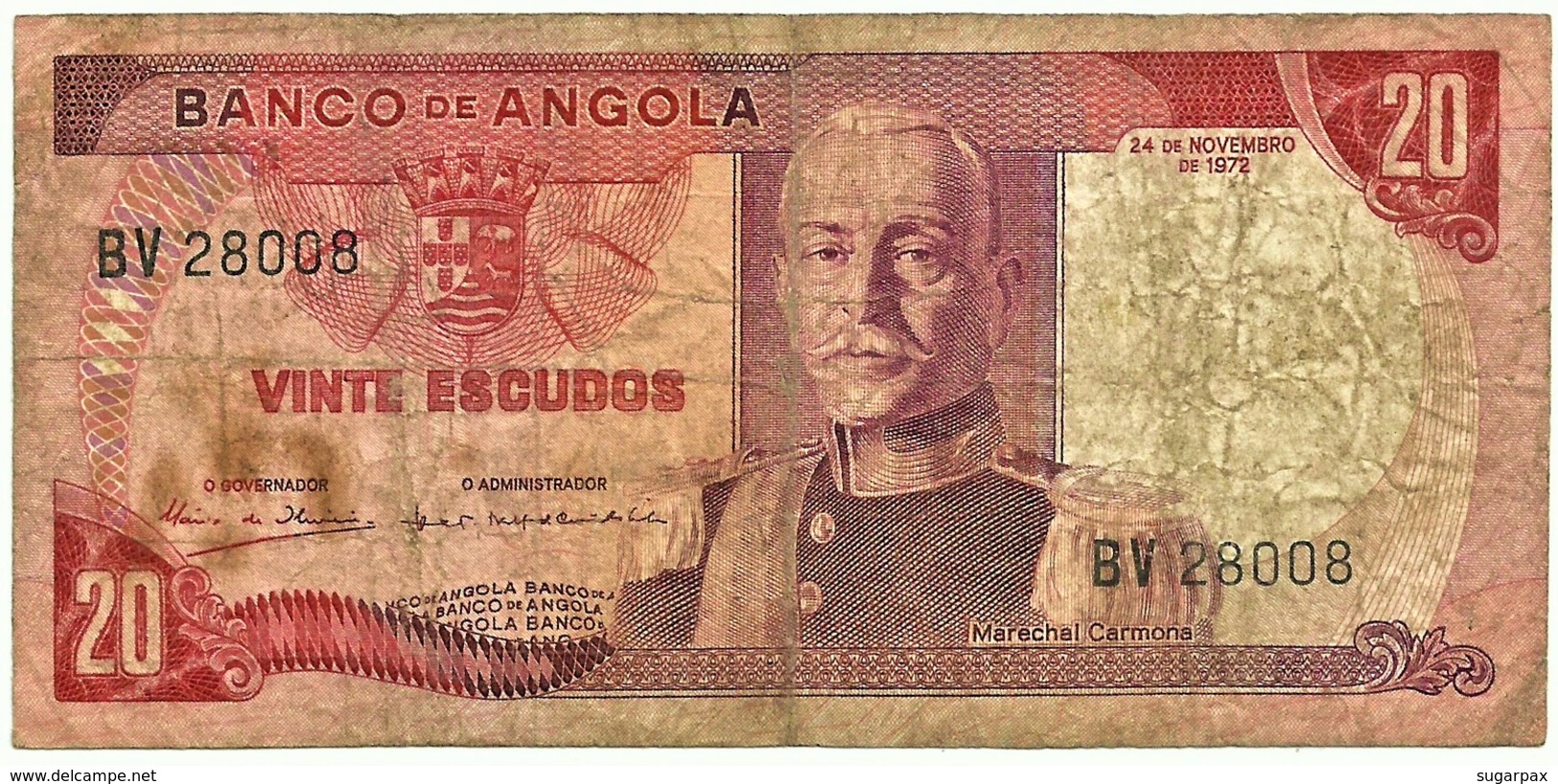 Angola - 20 Escudos - 24.11.1972 - Pick 99 - Série BV - Marechal Carmona - PORTUGAL - Angola