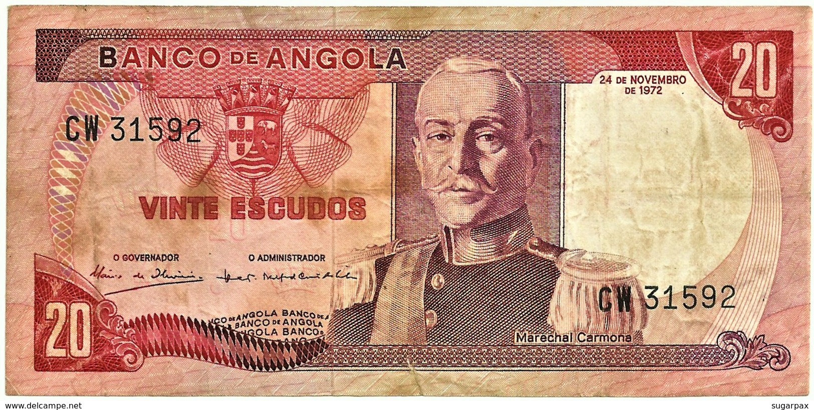 Angola - 20 Escudos - 24.11.1972 - Pick 99 - Série CW - Marechal Carmona - PORTUGAL - Angola