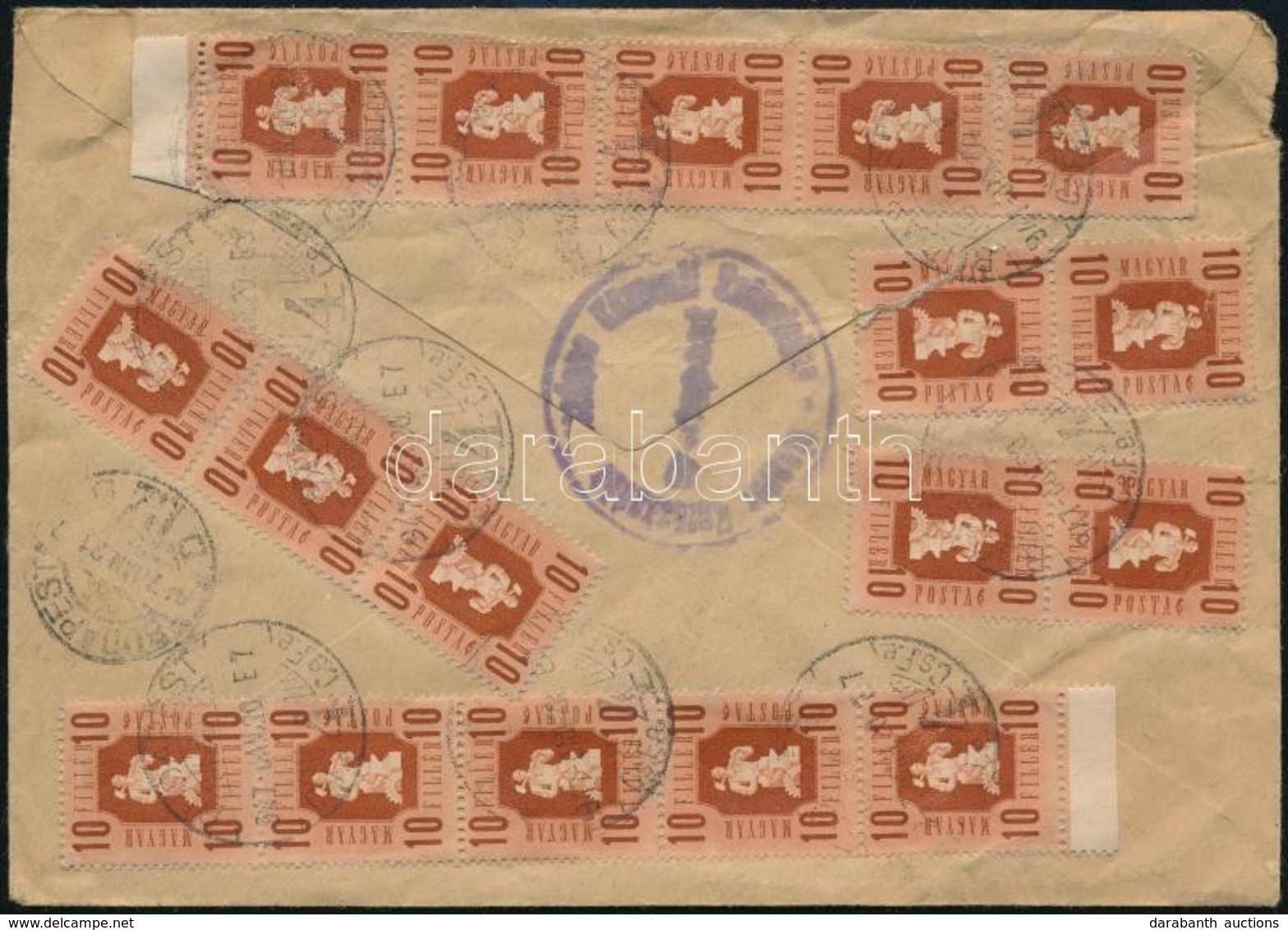 1947 Helyi Ajánlott Levél 17 X 10f Forint Fillér Bérmentesítéssel - Other & Unclassified