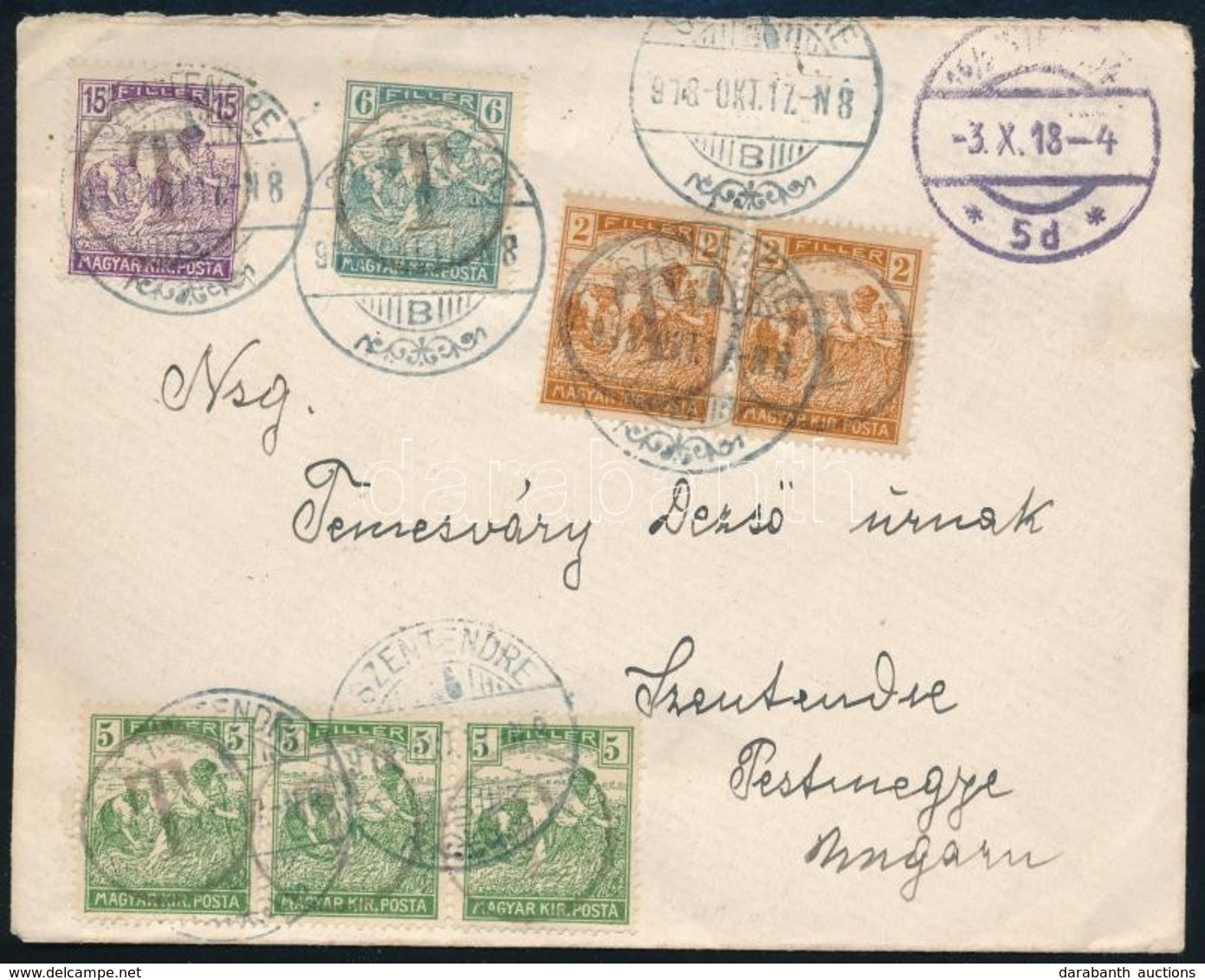 1918 Levél Bécsből Bérmentesítés Nélkül, 7 Db Szükségportó Bélyeggel Portózva 'SZENTENDRE' - Other & Unclassified