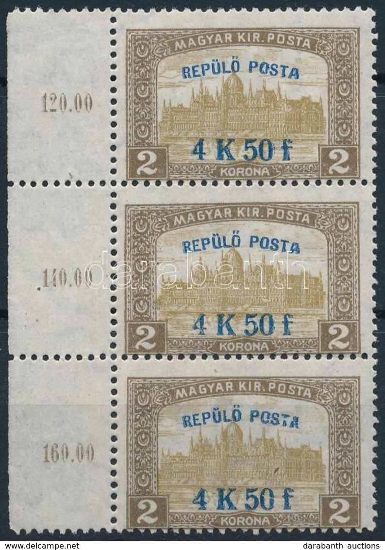 ** 1918 Repülő Posta 4K50f ívszéli Hármascsík  (22.500) - Otros & Sin Clasificación