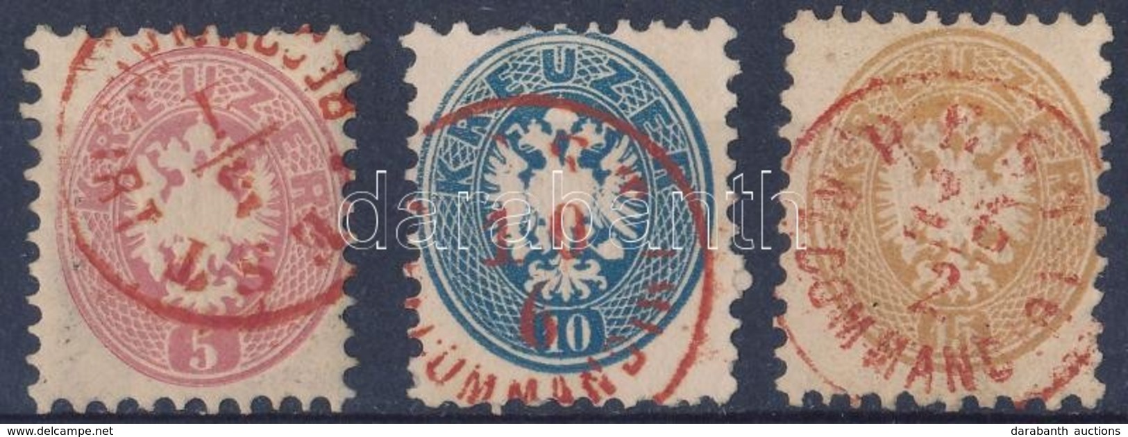 O 1864 5kr, 10kr, 15kr Piros 'Pest-Recommmandirt' Bélyegzéssel - Otros & Sin Clasificación