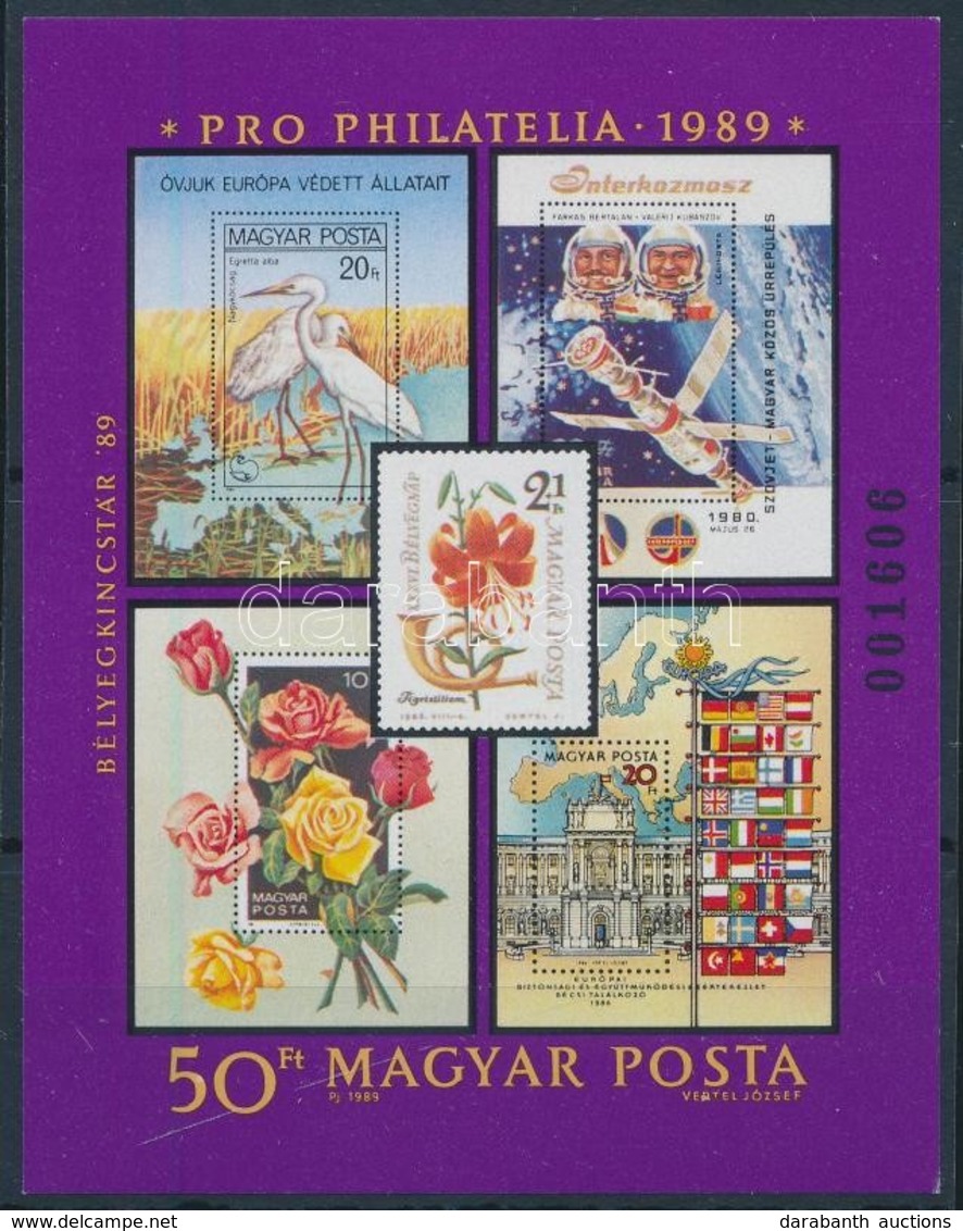 ** 1989 Pro Philatelia Blokk BÉLYEGKINCSTÁR Felirattal, Kisméretű Fekete Sorszámmal (13.000) - Otros & Sin Clasificación