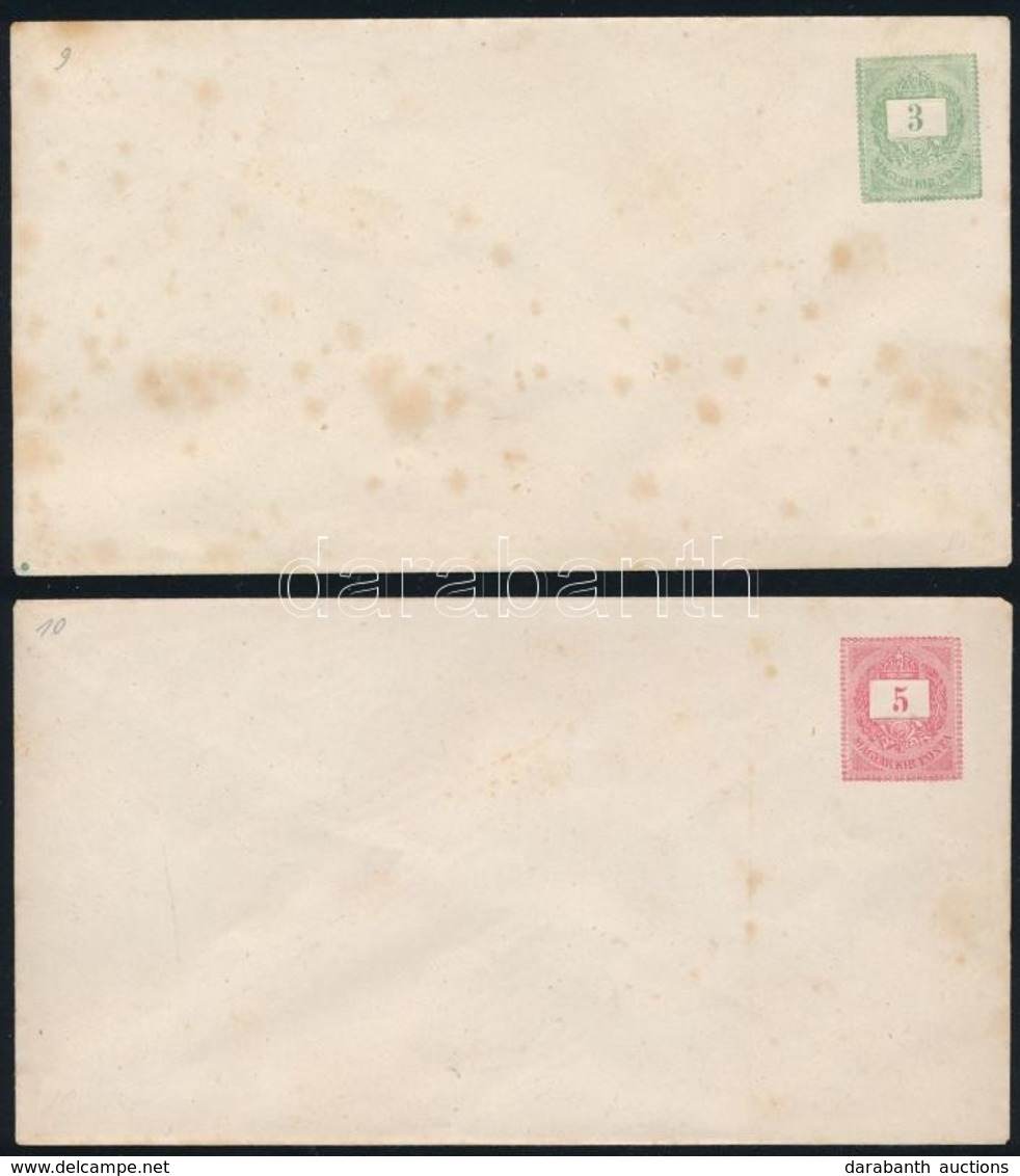 1877 3kr és 5kr Díjjegyes Használatlan Borítékok V. Vízjellel, Az 5kr értékszáma Alul Nyitott (15.000++) (foltos / Stain - Otros & Sin Clasificación