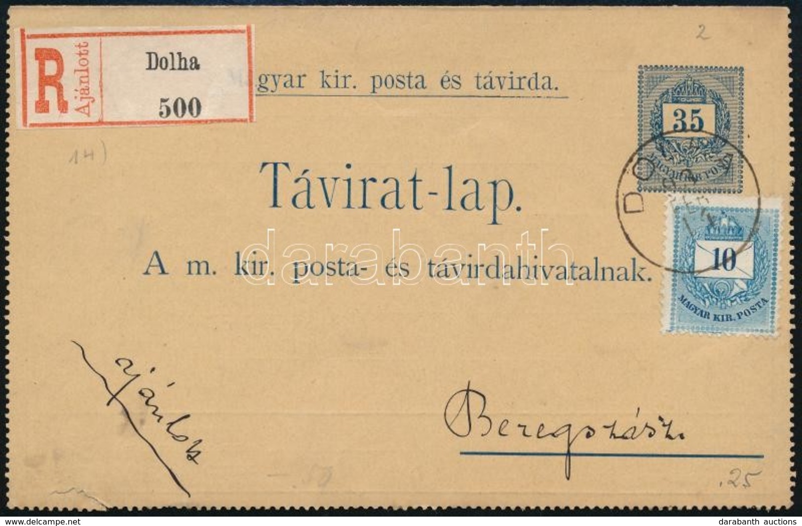 1893 Ajánlott Táviratlap 'DOLHA' - Otros & Sin Clasificación