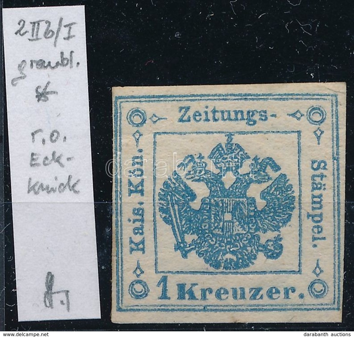 * 1858 Hírlapilletékbélyeg 1kr Szürkéskék, Eredeti Gumival, Enyhe Törés. Strakosch Azonosítással - Otros & Sin Clasificación