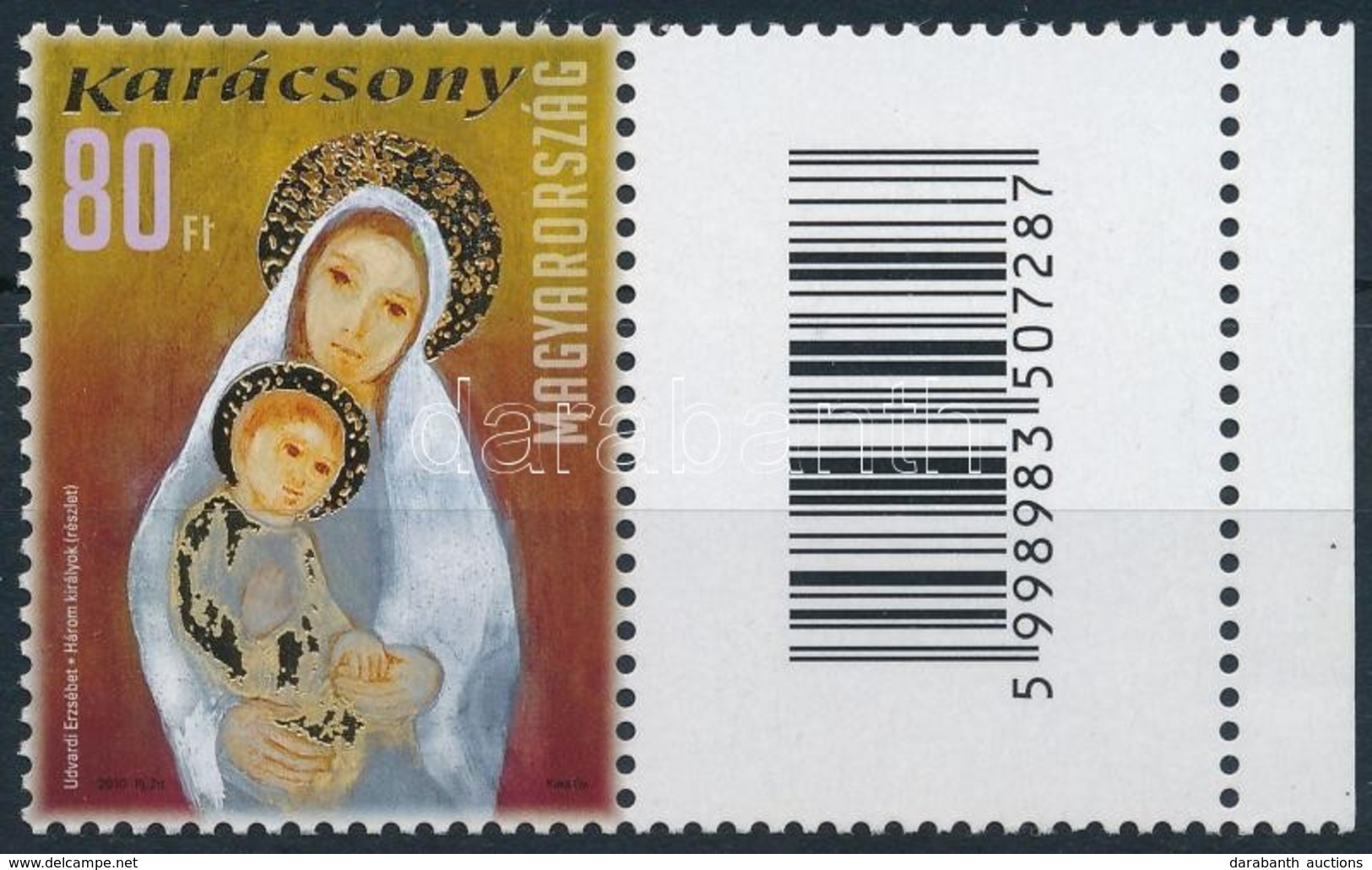 ** 2010 Karácsony 80Ft Jobb Oldali Vonalkódos Mezővel (10.000) / Mi 5487 Stamp With Barcode On Blank Field - Otros & Sin Clasificación