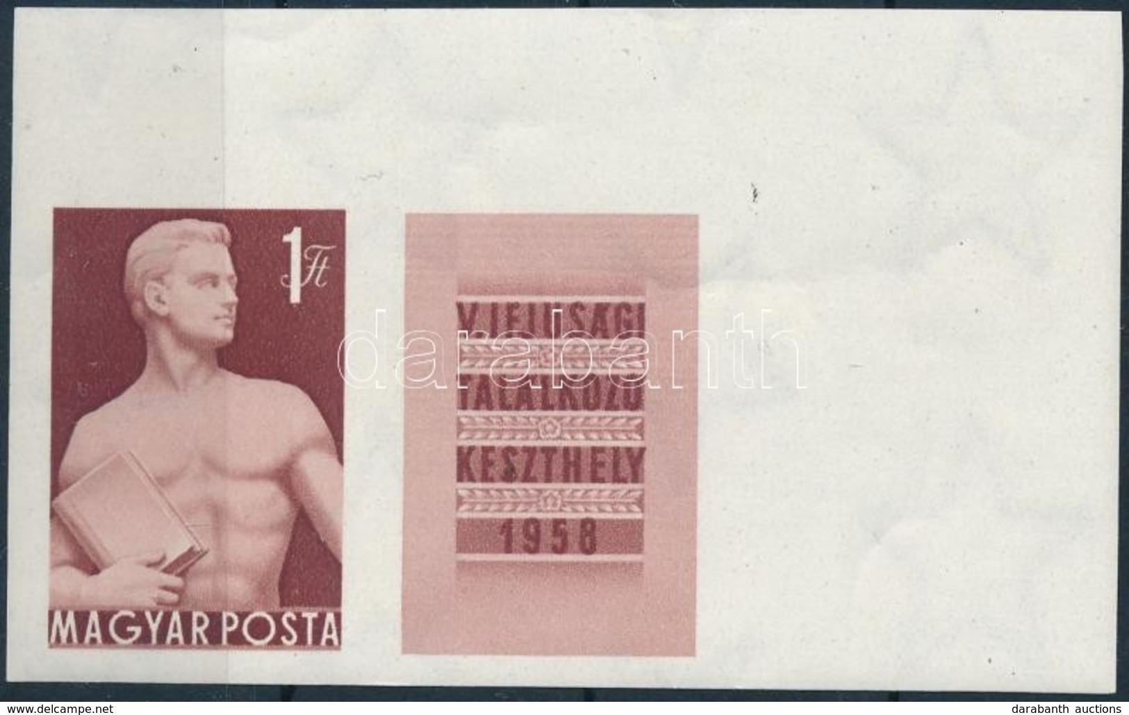 ** 1958 Keszthelyi Ifjúsági Találkozó ívsarki Vágott Bélyeg (gyűrődés/crease) (3.000) - Otros & Sin Clasificación