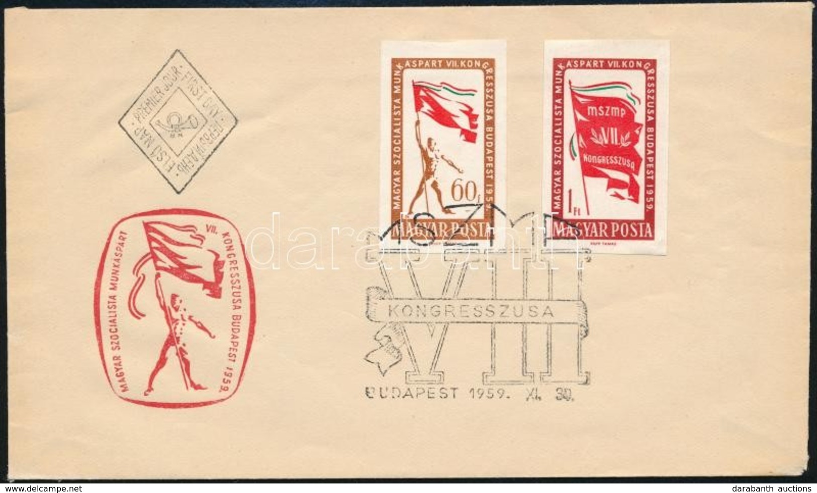 1959 MSZMP II. Kongresszusa Vágott Sor FDC-n (4.500) - Otros & Sin Clasificación