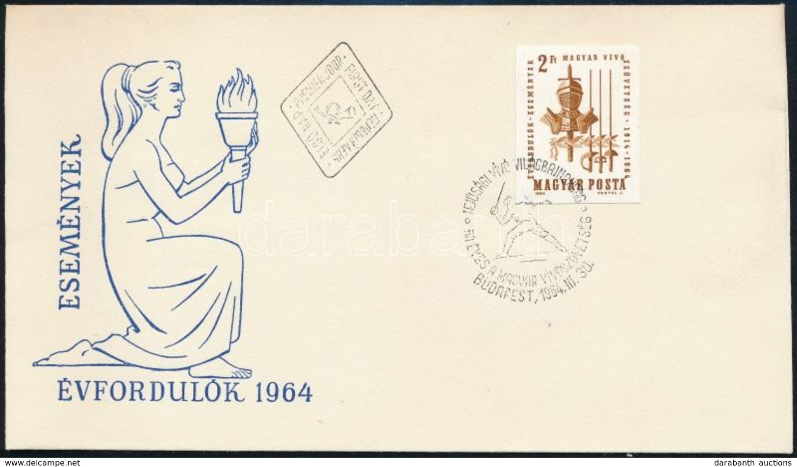 1964 Évfordulók (II.) Magyar Vívószövetség Vágott Bélyeg FDC-n - Otros & Sin Clasificación