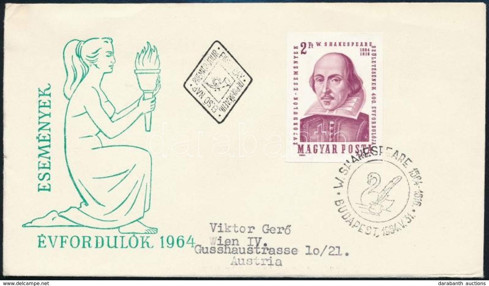 1964 Évfordulók (II.) W. Shakespeare (1564-161) Vágott Bélyeg FDC-n - Otros & Sin Clasificación