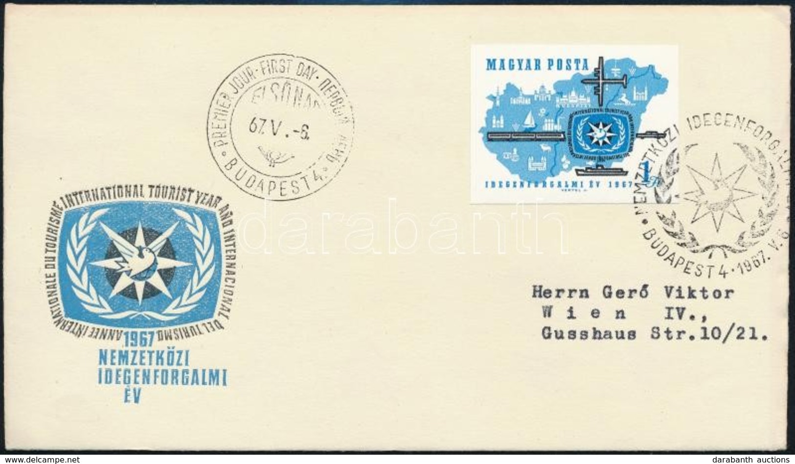 1967 Évfordulók (V.) Idegenforgalmi év Vágott Bélyeg FDC-n - Otros & Sin Clasificación