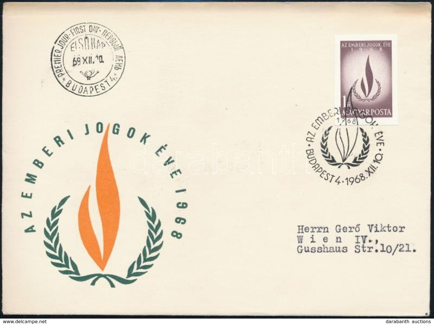 1968 Évfordulók (VI.) Emberi Jogok Éve Vágott Bélyeg  FDC-n - Otros & Sin Clasificación