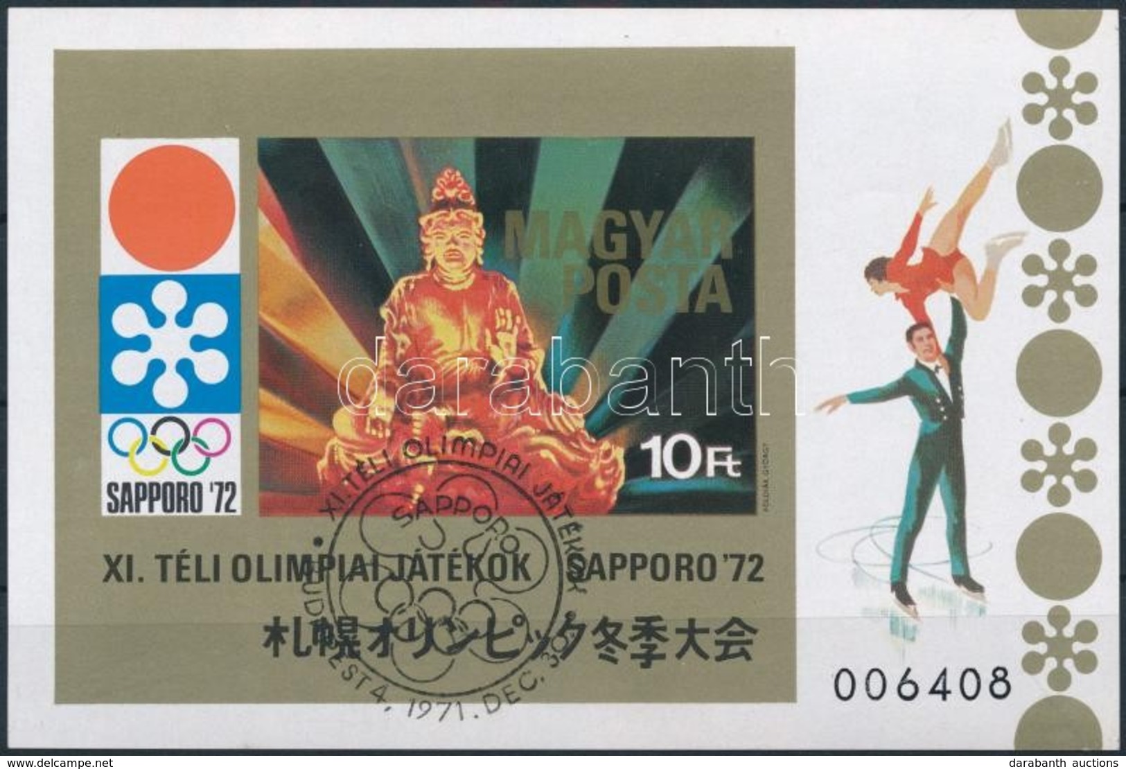 O 1971 Téli Olimpia (IV.) - Sapporo Vágott Blokk (3.500) - Otros & Sin Clasificación