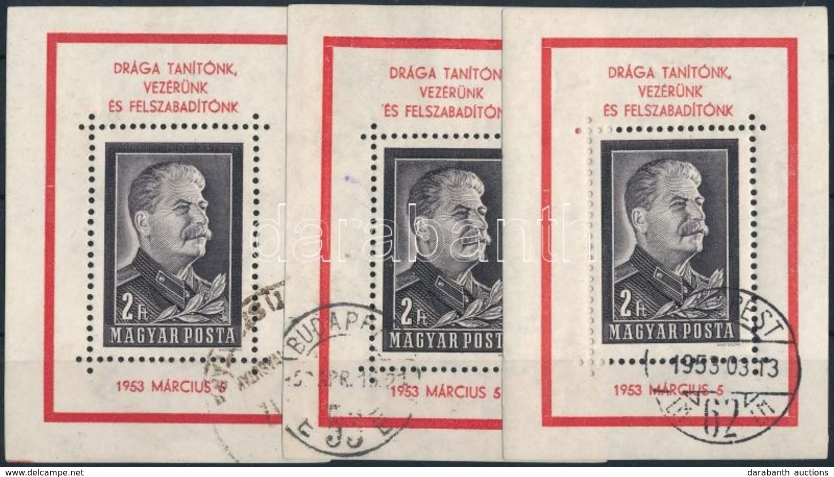 O 1953 Sztálin 3db Blokk (18.000) - Otros & Sin Clasificación