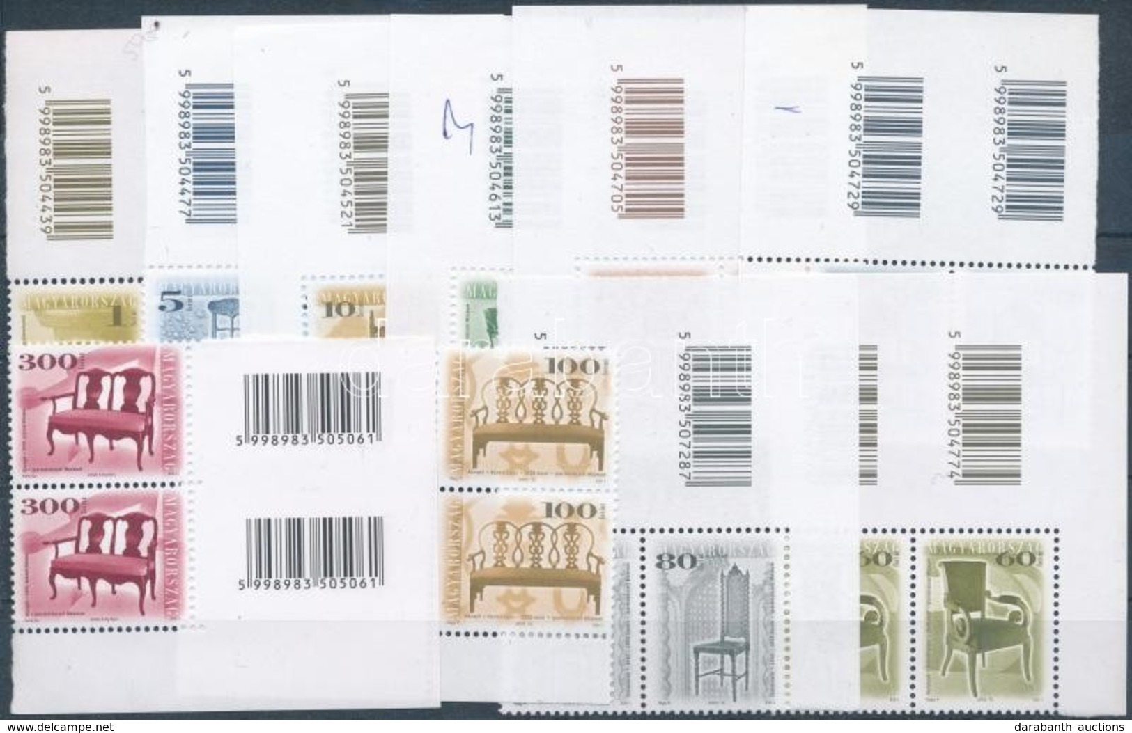 ** 1999-2001 Antik Bútorok 10 Klf érték Vonalkódos ívszéli és ívsarki Párokban. Névérték: 1332 (20 Db Bélyeg) - Otros & Sin Clasificación