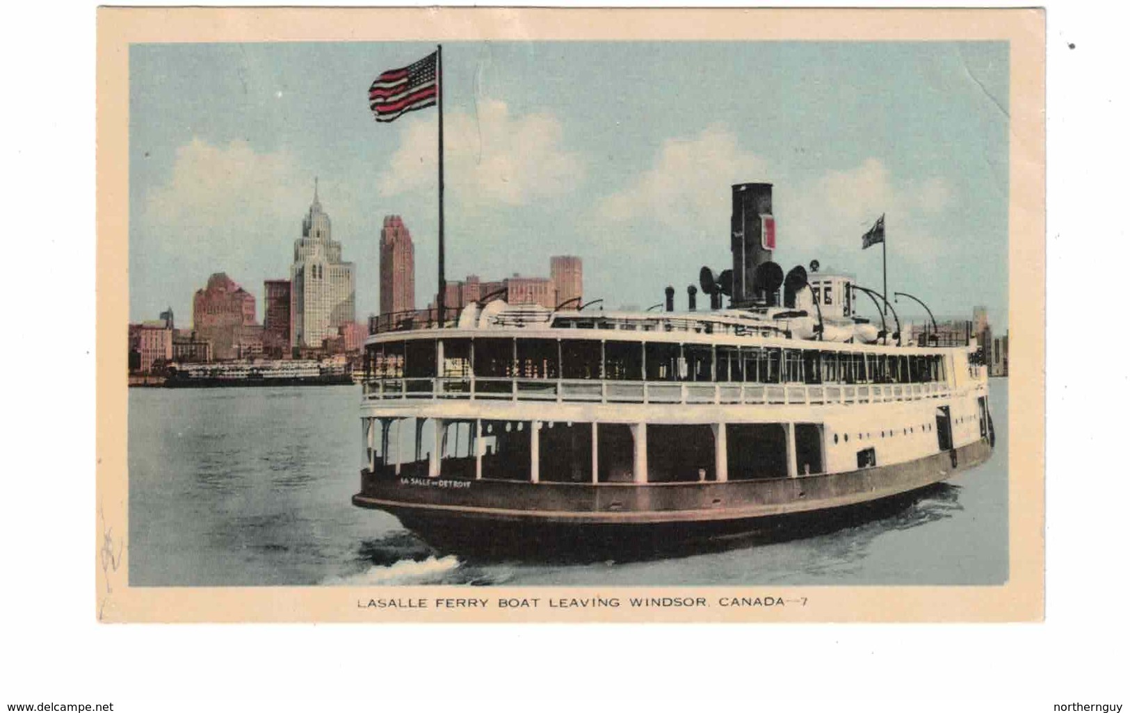 WINDSOR, Ontario, Canada, Lasalle Ferry Leaving Windsor, Old PECO White Border Postcard - Windsor