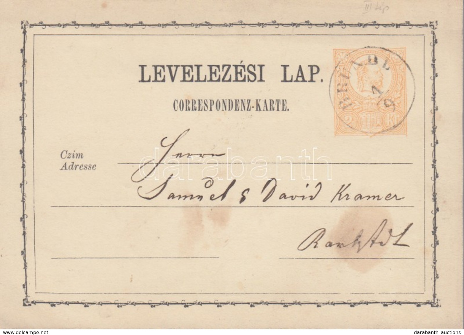 1873 2kr Díjjegyes Levelezőlap / PS-card 'BRÜNDL' - Otros & Sin Clasificación