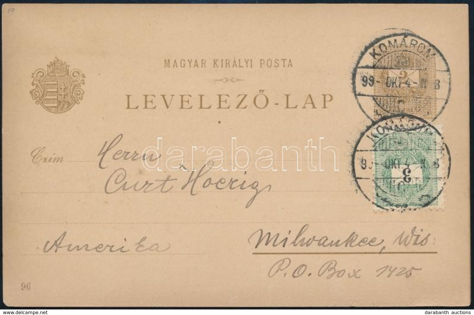 1899 Millenniumi Díjjegyes Levelezőlap 3kr Kiegészítéssel Az Egyesült Államokba - Otros & Sin Clasificación