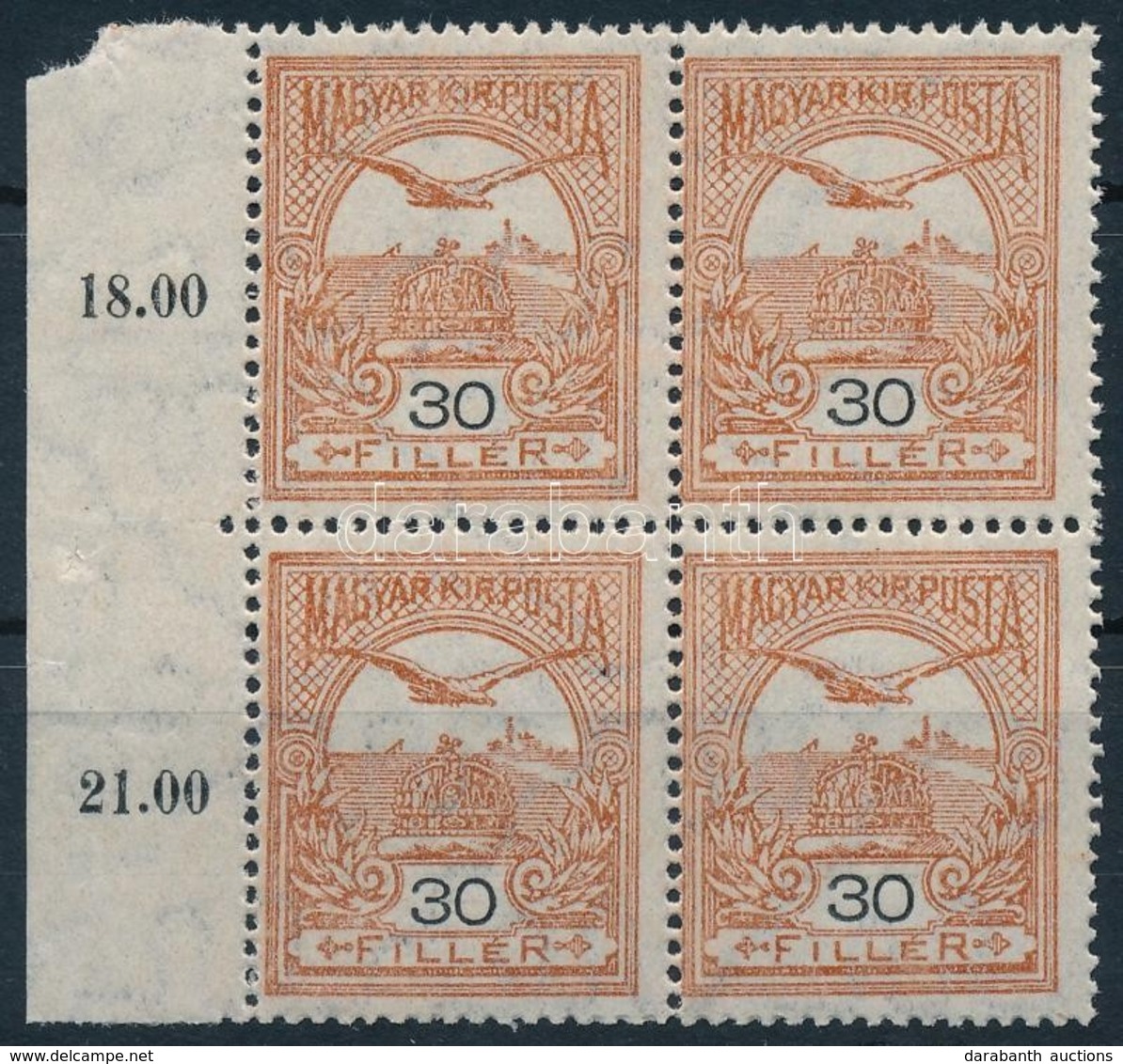 ** 1913 Turul 30f ívszéli Négyestömb Fekvő Vízjellel (104.000) / Mi 119Y Margin Block Of 4 - Otros & Sin Clasificación