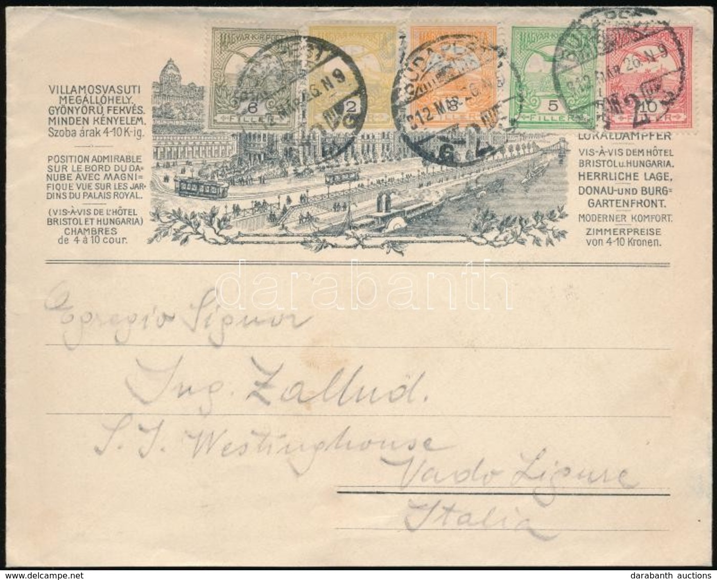 1912 5 Színű Turul Bérmentesítés Levélen Olaszországba / Cover With 5 Colour Franking To Italy - Otros & Sin Clasificación