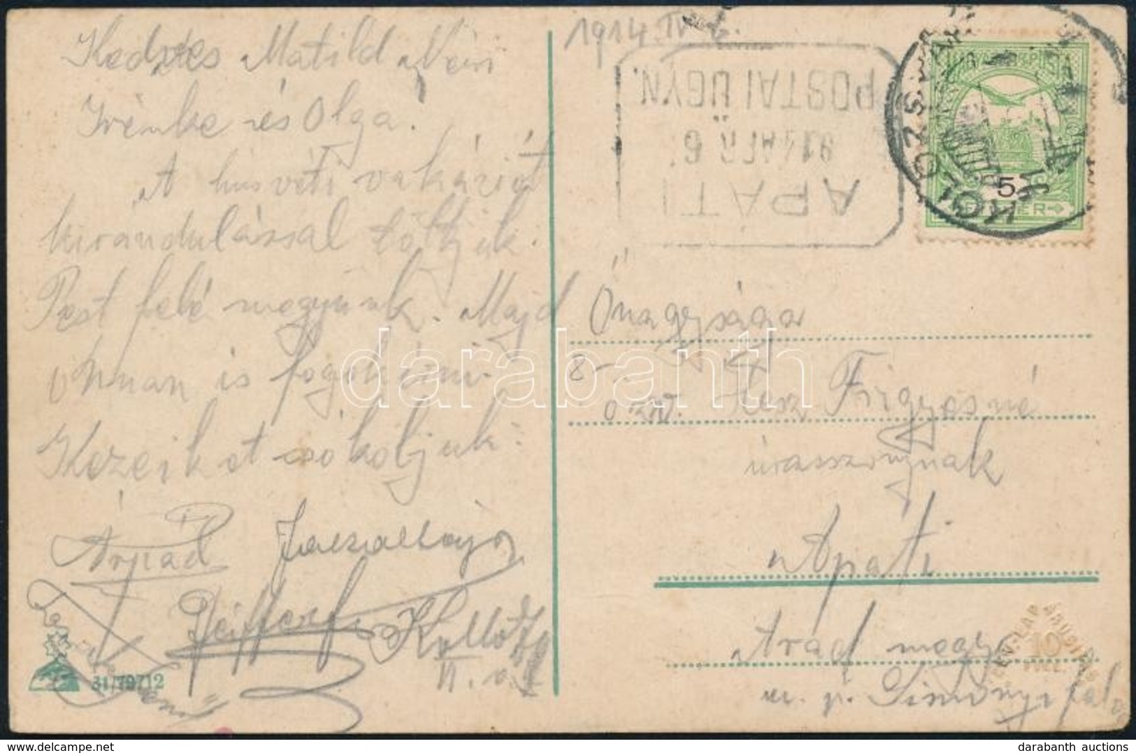 1914 Képeslap APÁTI Postaügynökségi Bélyegzéssel - Otros & Sin Clasificación