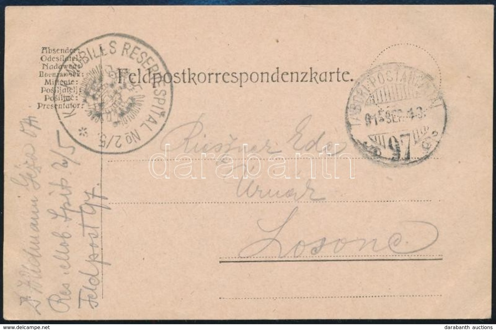 1915 Tábori Posta Levelezőlap 'K.u.k. MOBILES RESERVESPITAL No. 2/5' + 'TP 97' - Otros & Sin Clasificación