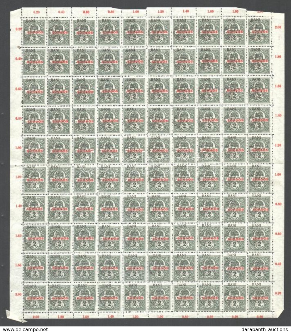 ** Kolozsvár 1919 Sürgős 2f Teljes Hajtott ív, Szép állapotban, Bodor Vizsgálójellel - Otros & Sin Clasificación