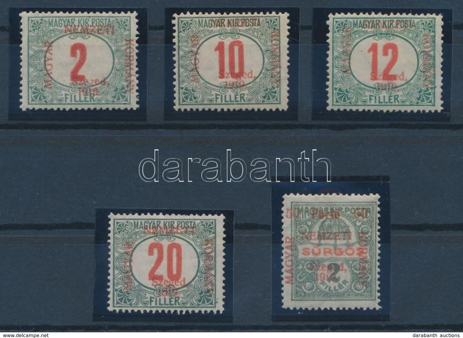 ** * Szeged 1919 5 Klf Portó Bélyeg (**28.000) / 5 Different Postage Due Stamps. Signed: Bodor - Otros & Sin Clasificación