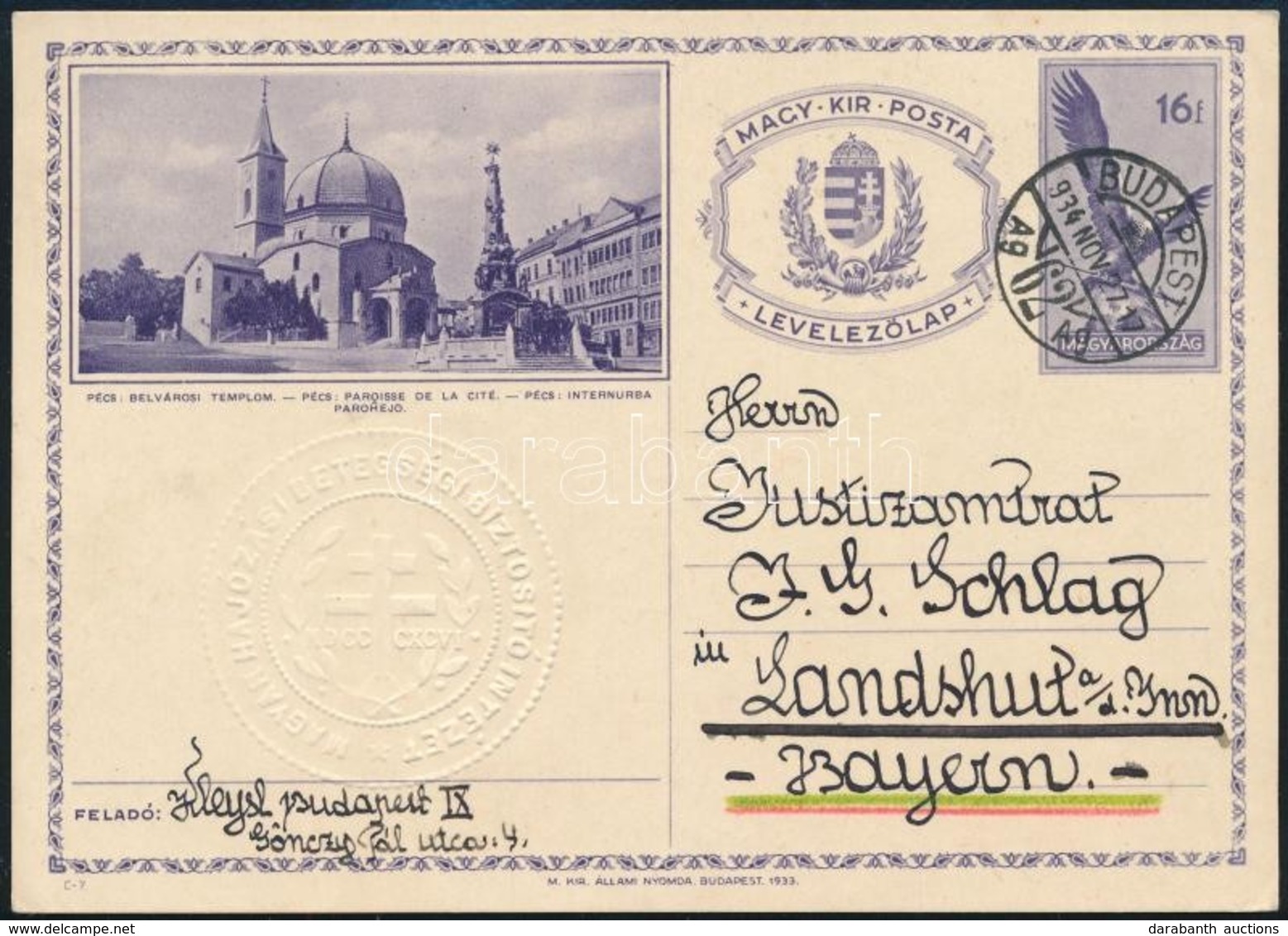 1934 Képes Díjjegyes Levelezőlap 'BUDAPEST' - Bayern / PS-card To Bayern - Otros & Sin Clasificación